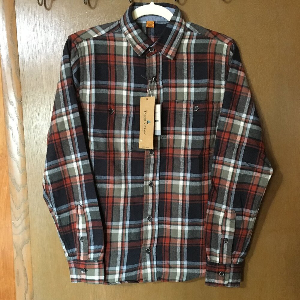 Tailor Vintage Men's Multicolor Plaid Flannel Luxe Performance Button-Up Shirt-S